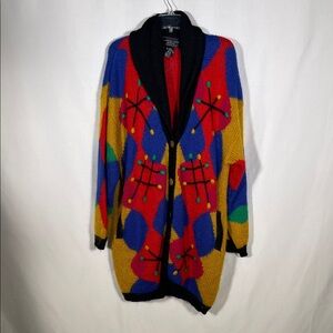 AUGUST SILK KNITS VINTAGE WOMENS MOHAIR MULTICOLOR CARDIGAN SWEATER LARGE